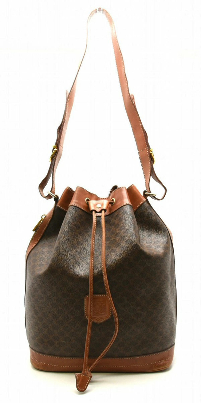 Celine Macadam shoulder bag drawstring brown dark